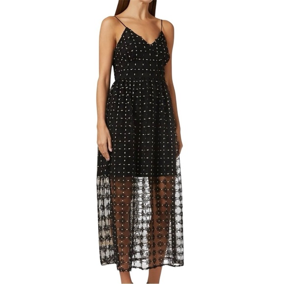 NWT Never Fully Dressed Black Strappy Gold Floral Embroidered Midi Dress SZ 2 - Picture 1 of 14
